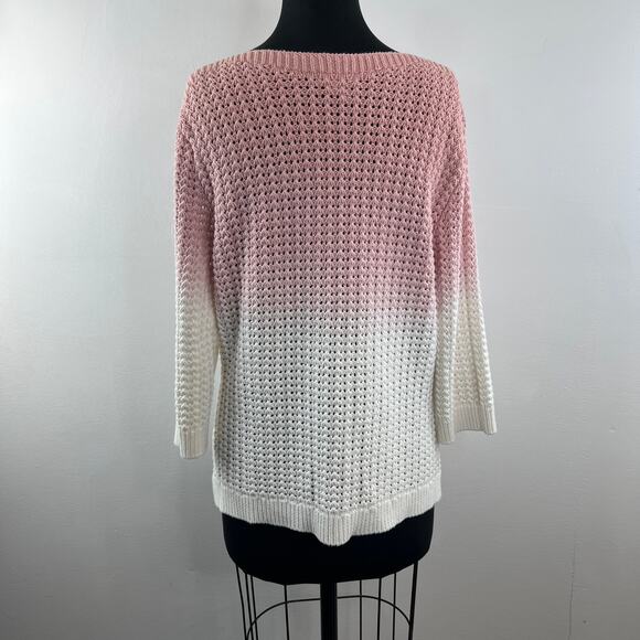 VENUS Pink White Sweater Dip-Dye Boat Neck 3/4 Sleeve Drop Shoulder Size Large L - Picture 5 of 8
